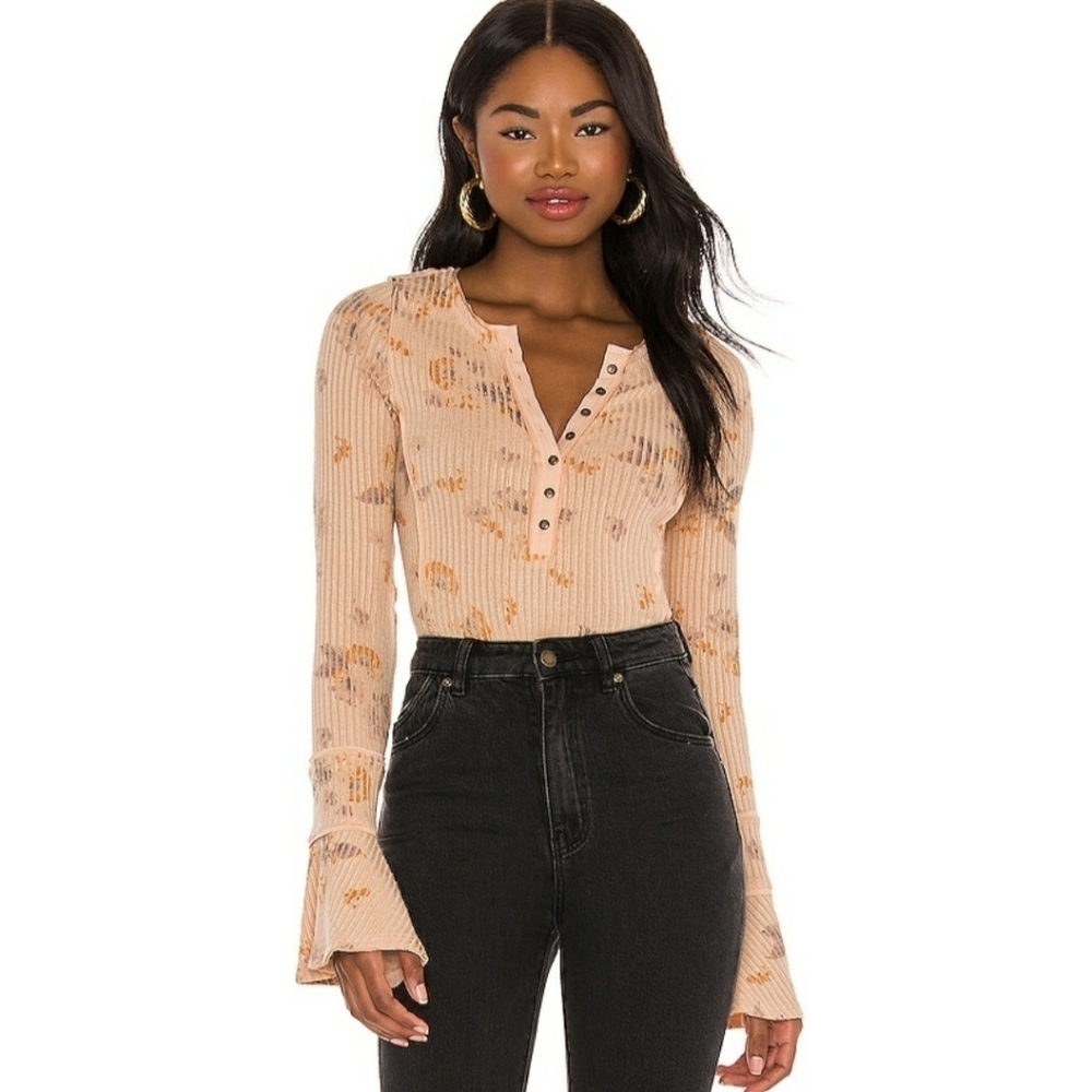 Free People Layer Me Henley in Just Peachy Combo